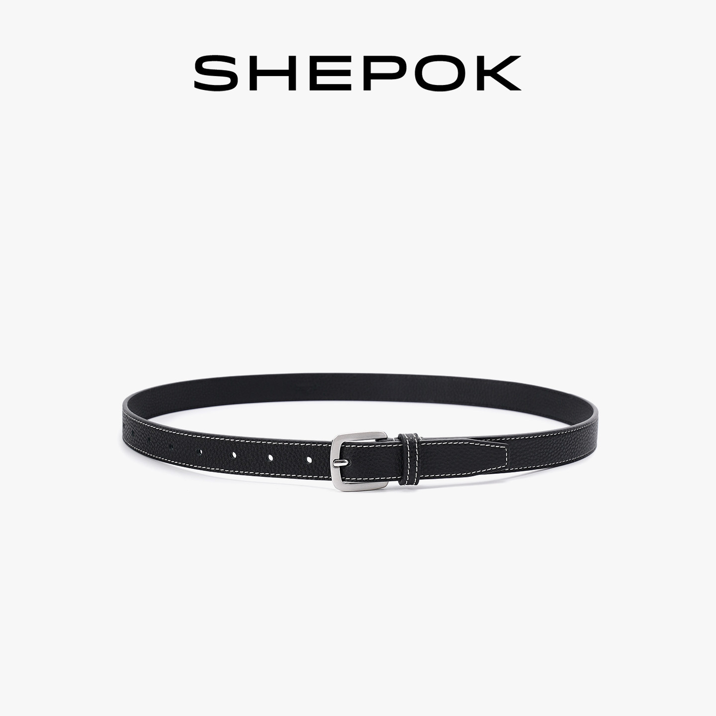 SHEPOK新款牛皮针扣腰带女高级感百搭皮带配连衣裙牛仔裤装饰裤带图片