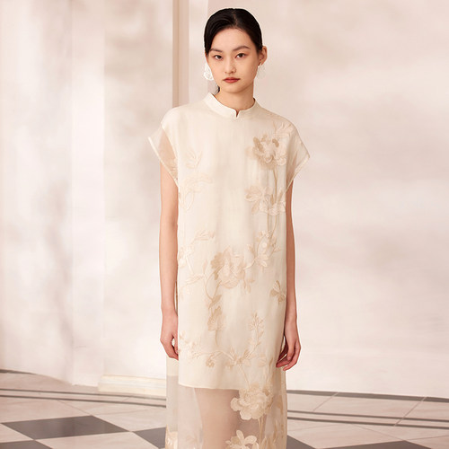 如意连云新中式真丝欧根纱旗袍裙