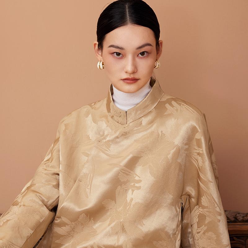 新中式国风真丝混纺提花立领棉服