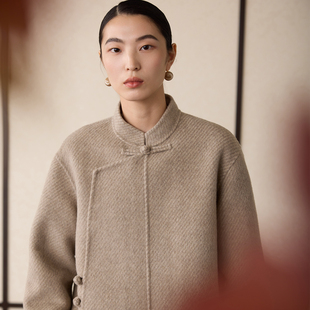 盘扣短大衣 冬立领羊毛琵琶襟双面呢外套女新中式 如意连云 冬煦