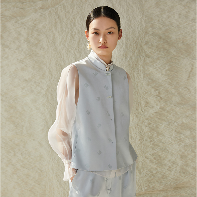 复古新中式小立领玉石扣马甲