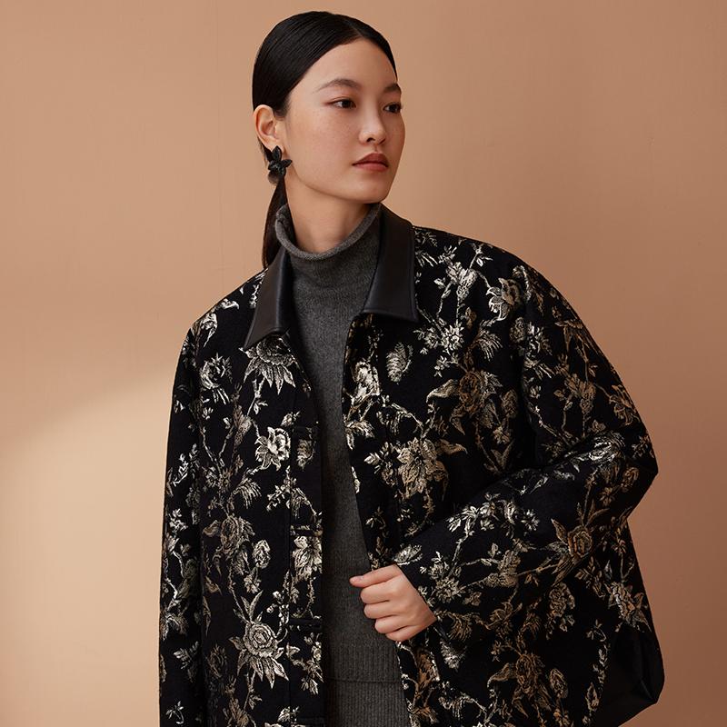 新中式国风翻领提花玉石扣棉服