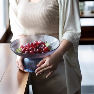 现代高级感轻奢风水果盘点心玻璃托盘高脚简约放切好的茶几干果盘