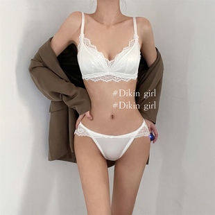 内衣女小胸聚拢上托无痕无钢圈白色性感女士胸罩蕾丝文胸套装 法式