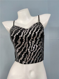 外贸单辣妹时尚性格吊带新款重工亮片闪闪外穿内搭裹胸上衣胸衣女