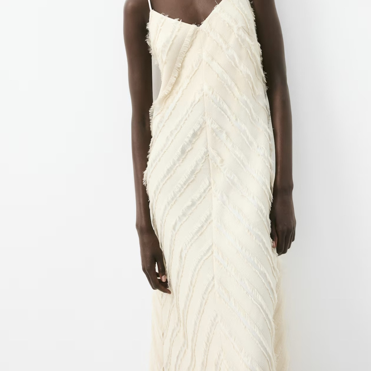 外贸单H家吊带复杂流苏连衣裙