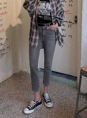 烟灰色小直筒宽松牛仔裤女春夏2024新款薄款高腰显瘦八九分烟管裤