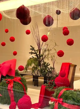 新年元旦装饰品毛线球圣诞树挂件圣诞老人场景布置挂饰手工绕线球