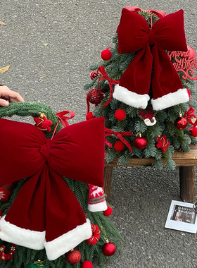 圣诞节装饰品丝绒红蝴蝶结酒红绒布圣诞树装饰大领结挂饰可混批