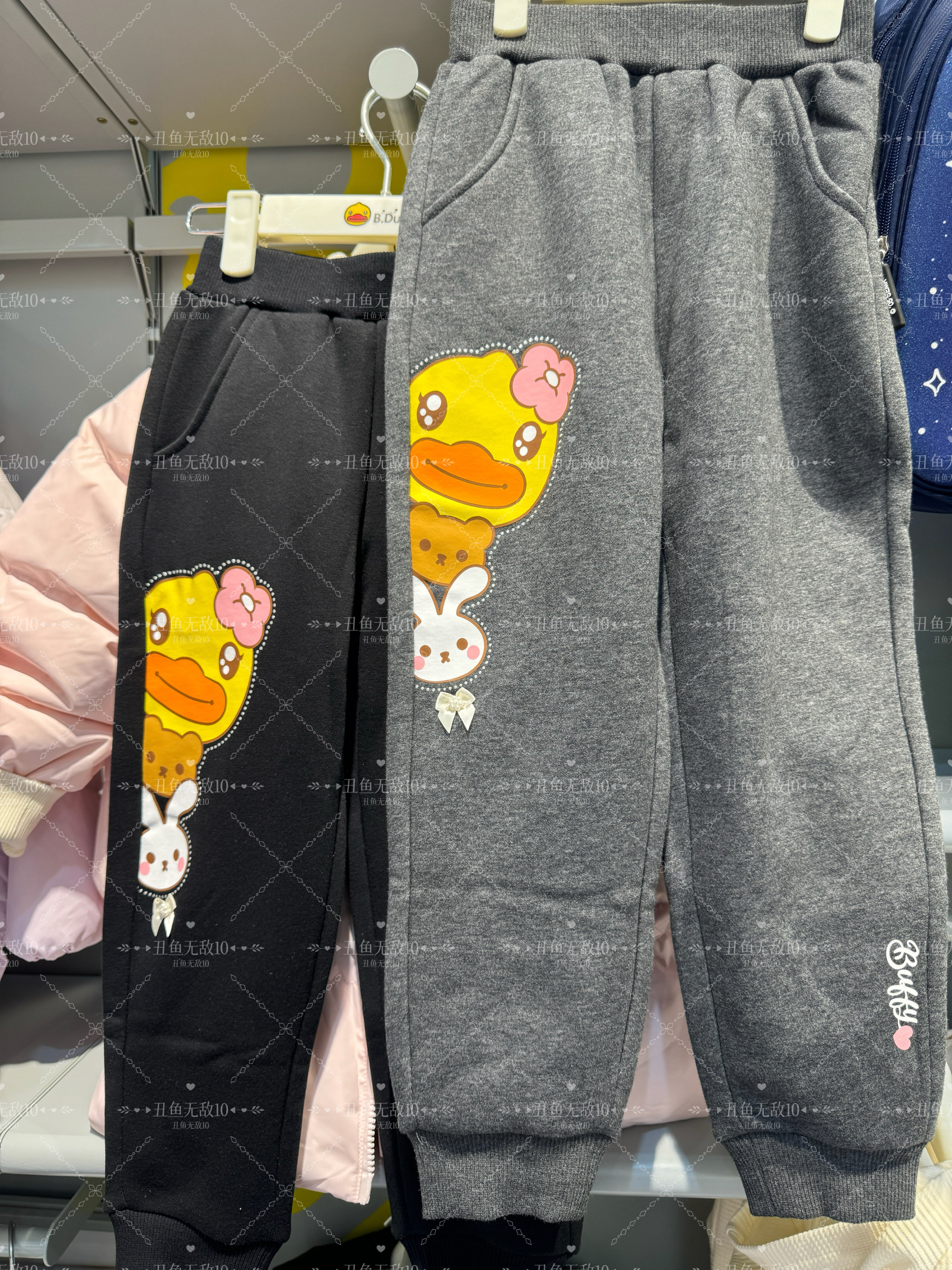 B.Duck小黄鸭女童加绒卫裤5563507秋冬保暖长裤纯棉童装休闲裤子
