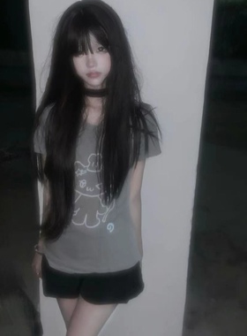 梨屋pearhouse 原创小猫印花正肩短袖T恤二次元亚文化宅萌感2023