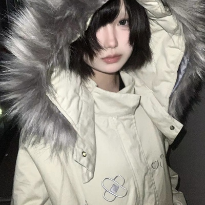 梨屋pear house 原创设计亚文化棉服外套宽松加厚长款大衣女