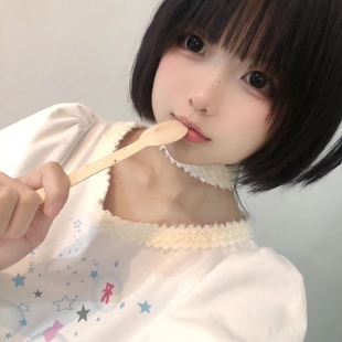 梨屋pearhouse 原创授权 泡泡小熊亚文化五角星泡泡袖短袖t恤