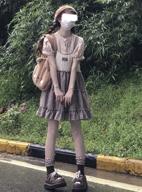 梨屋pear house原创华夫格吊带连衣背心裙外搭叠穿韩2022新款甜美