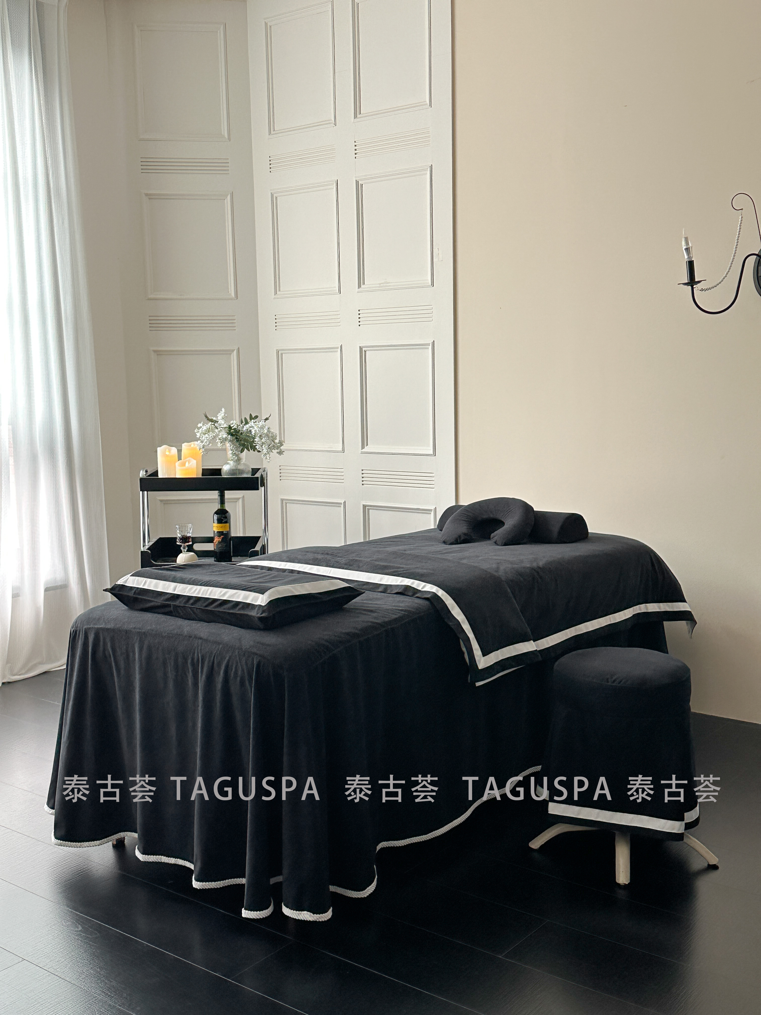 美容院专用床罩黑色法式四件套高级感四季通用按摩床单床罩可定制,床上用品,床罩,淘宝优惠券,粉丝福利购,淘宝优惠卷