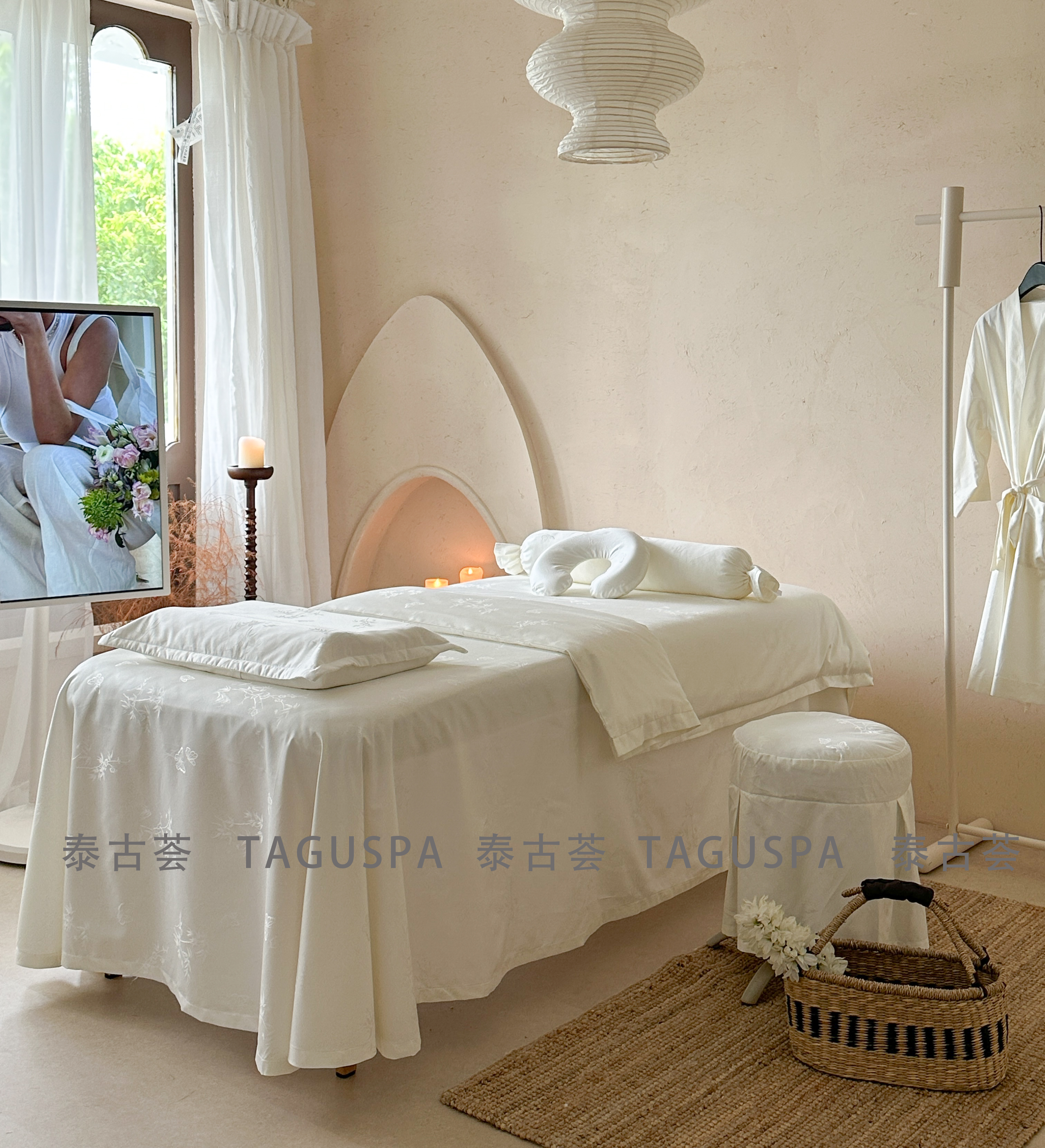 中古风疗愈诧寂风美容床罩四件套高级感四季通用按摩床单spa床罩,床上用品,床罩,淘宝优惠券,粉丝福利购,淘宝优惠卷