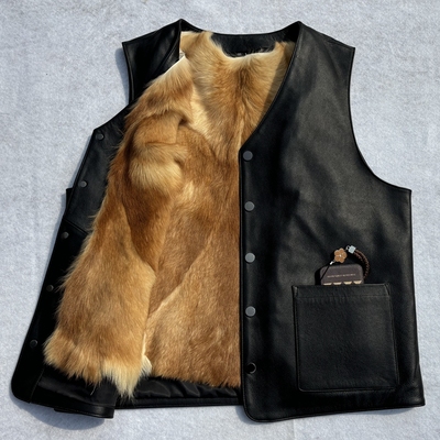 高档头层牛皮坎肩爸爸装