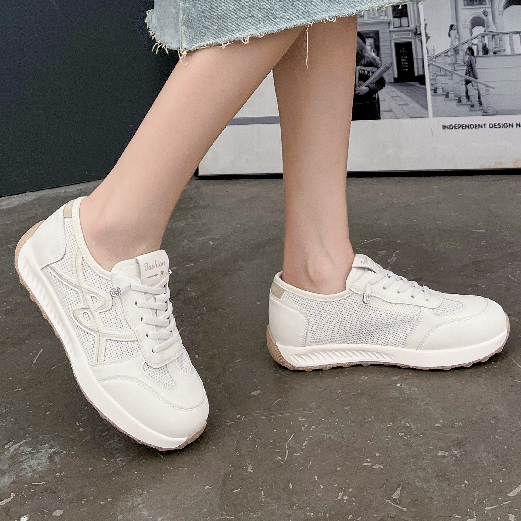 夏发真皮女鞋2026夏季透气网面平底运动鞋户外软底阿甘板鞋休闲鞋