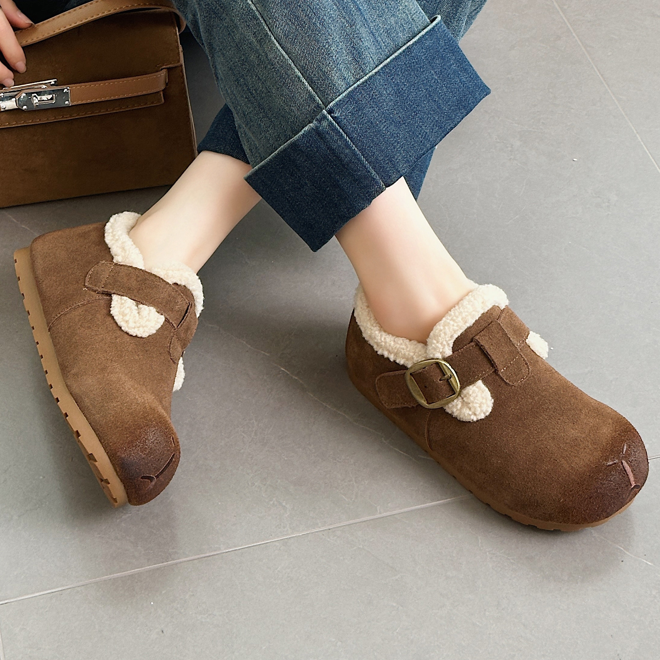 夏发真皮女鞋2025冬季新款加绒保暖二棉鞋勃肯鞋时尚休闲鞋毛毛鞋,女鞋,时尚休闲鞋,淘宝优惠券,粉丝福利购,淘宝优惠卷