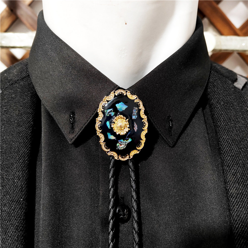 深海迷雾 宫廷复古相框鲍鱼贝珐琅滴油文艺风黑色波洛 bolo tie