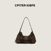 新款 复古时髦美拉德做旧废土风单肩包皱褶腋下包辣妹小众包包女