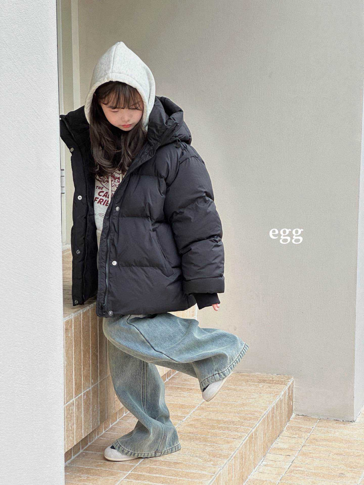 egg新国标90白鸭绒冬季中大童男女童连帽高端羽绒服面包服外套