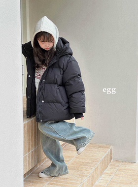 egg新国标90白鸭绒冬季中大童男女童连帽高端羽绒服面包服外套