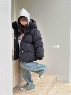 egg新国标90白鸭绒冬季 中大童男女童连帽高端羽绒服面包服外套