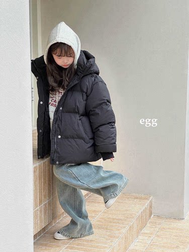 egg新国标90白鸭绒冬季中大童男女童连帽高端羽绒服面包服外套