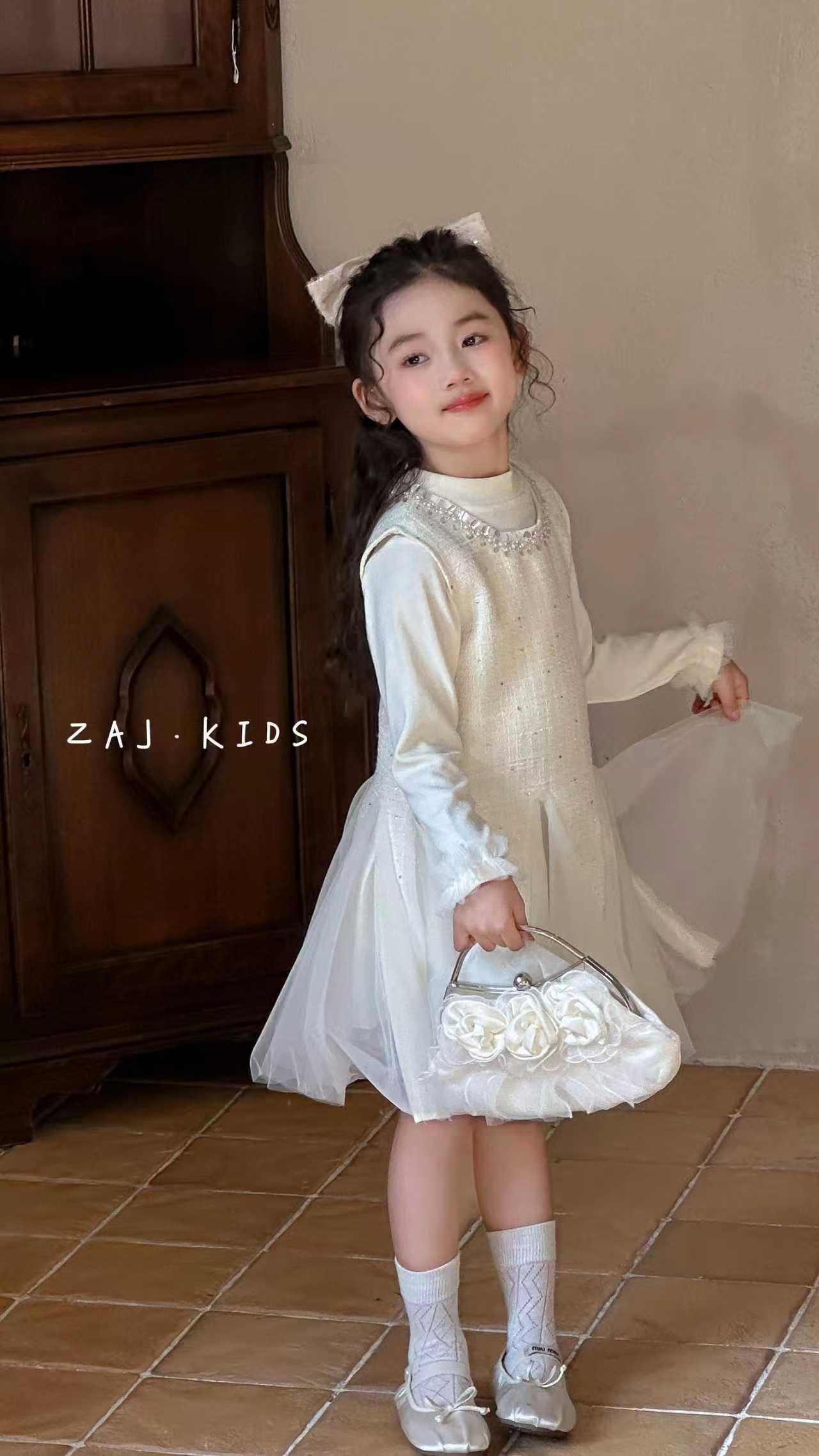 ZAJ早安家2026春款洋气纱裙女童中童亮片薄款公主风马甲裙两件套
