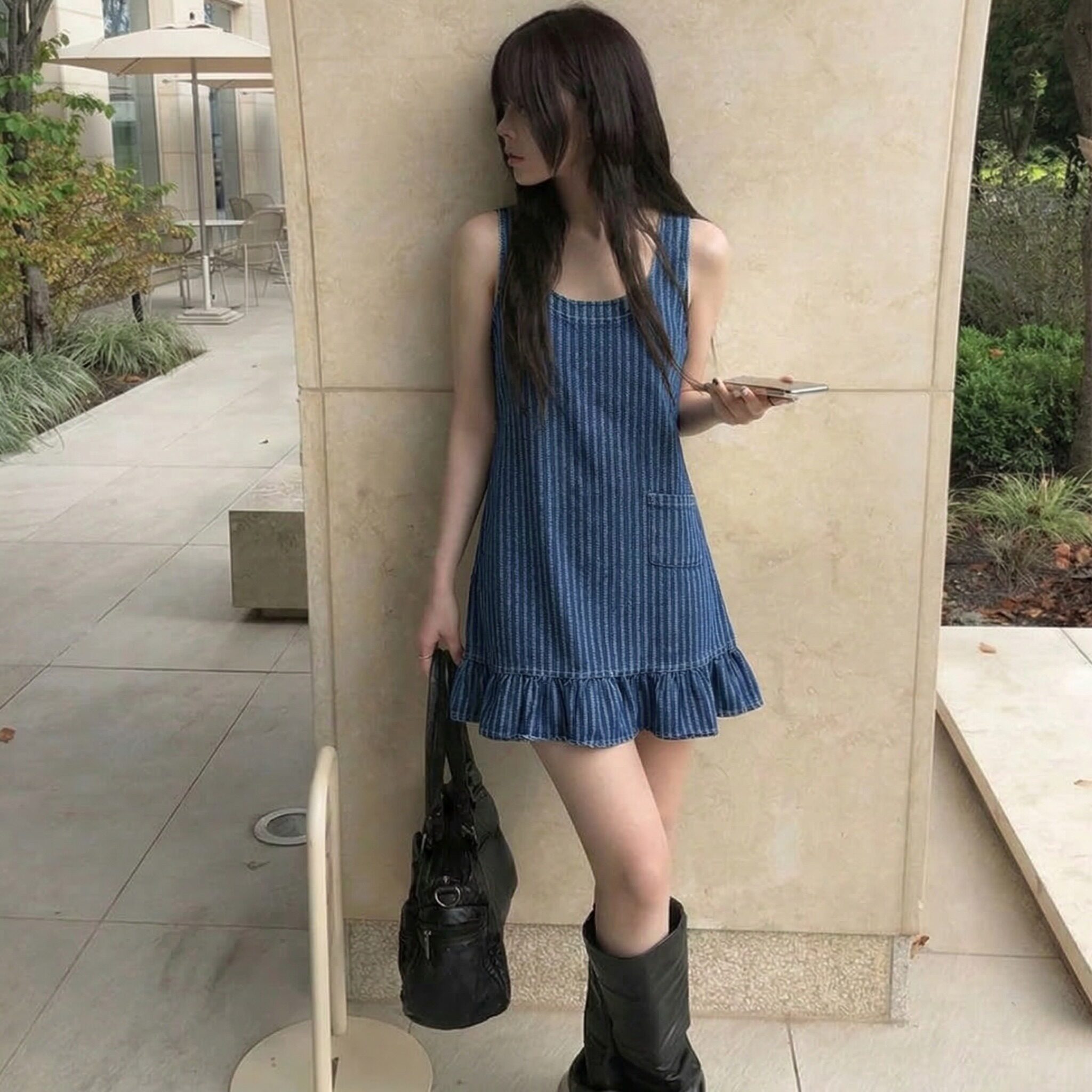 每天上新性感裙子韩国东大门时尚舒适chic夏季水洗牛仔背心连衣裙