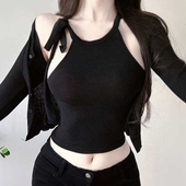 性感韩系修身 显瘦小个子纯欲风女人味挂脖系带短款 背心内搭上衣女