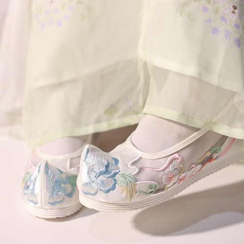 江南朱记汉服鞋【清澜】古风绣花鞋凉鞋女夏软底网纱布鞋透气增高