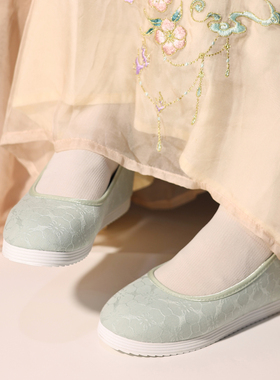 江南朱记【青玉案】浅口布鞋女平底古风汉服鞋圆头系带单鞋内增高