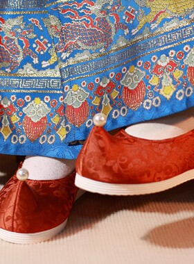 衿娥传统服饰x江南朱记汉服鞋【岁寒三友】平跟登云履内增高弓鞋