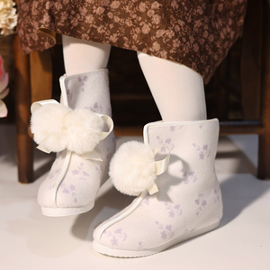 江南朱记冬季汉服靴子【婉晴】保暖布靴古风布鞋加绒汉服鞋短靴