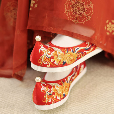 听月小筑X江南朱记【青鸾鸣凤】重工绣花鞋内增高弓鞋婚服搭配婚