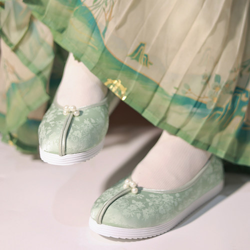 江南朱记春夏新款【熙春】古风珍珠平底汉服鞋中国风女鞋内增高