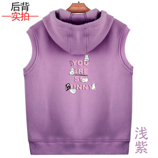 保暖背心女加厚胖妹妹大码加绒马甲宽松马夹春季外穿开衫外套连帽