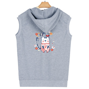 全棉薄款连帽无袖开衫单层马甲大码宽松外穿坎肩马夹背心纯棉春季