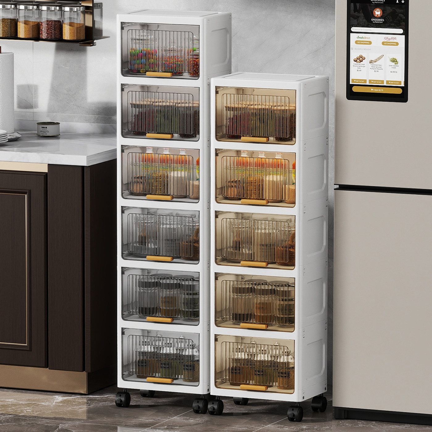 夹缝翻盖置物架子厨房窄缝收纳架多层缝隙储物柜透明零食收纳柜,收纳整理,整理架/置物架/收纳架,淘宝优惠券,粉丝福利购,淘宝优惠卷