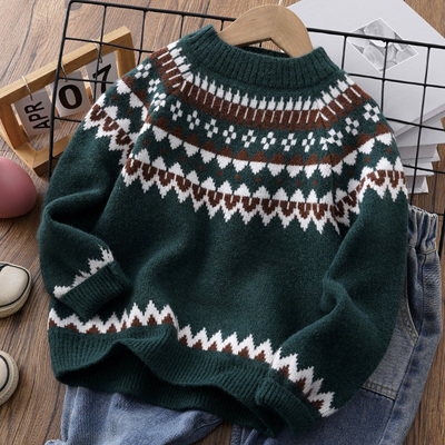 男童毛衣韩版复古洋气圆领打底衫