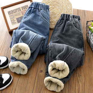 男童加绒牛仔裤2025新款儿童冬季加厚一体绒长裤秋冬男孩冬天裤子