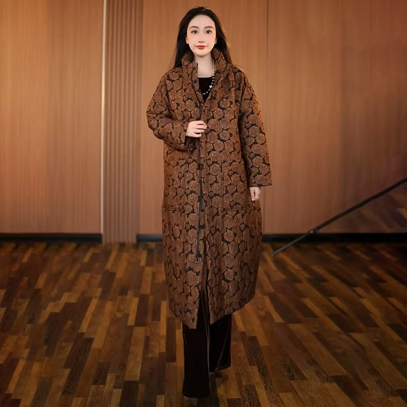 复古轻奢大码高级感新中式提花长款棉衣夹棉过膝保暖加厚大衣外套,女装/女士精品,风衣,淘宝优惠券,粉丝福利购,淘宝优惠卷