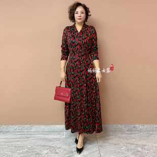 高端阔太太秋冬长袖金貂绒连衣裙气质妈妈弹力大码加长款大摆裙子