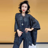 蝙蝠袖 慵懒百搭上衣开衫 醋酸提花外套2025春季 宽松大码 新中式 时尚