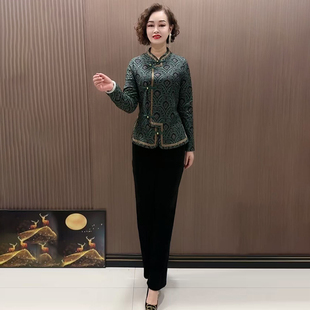 秋冬新款唐装上衣女加绒外套中老年妈妈装复古盘扣中国风旗袍开衫