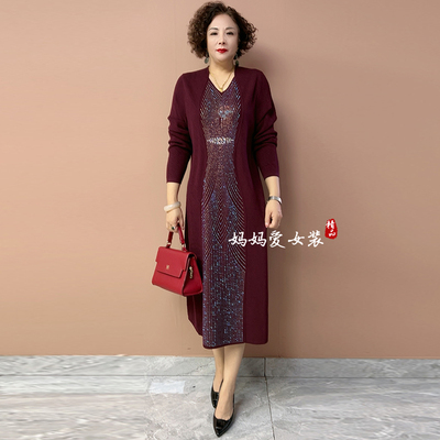 重工烫钻妈妈针织裙婚宴礼服长裙