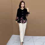 2025上衣新款宽松时尚洋气拼接显瘦丝绒设计薄款七分袖打底衬衫