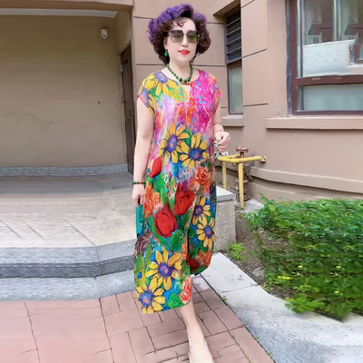 高品质！双绉真丝大码花色连衣裙